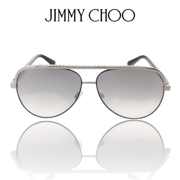 Jimmy Choo LINA/S Silver Black Crystal Jeweled Aviator Gradient Sunglasses - Picture 3 of 16